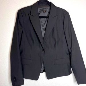Ann Taylor Fitted Part Wool One Button Lined Blazer Coat Jacket Black Size 14